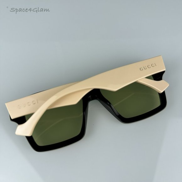 Gucci GG0962S 004 Sunglasses Black White Ivory Green Square Oversized Unisex - Picture 9 of 10